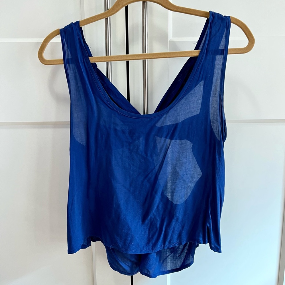 Blue open back tank top